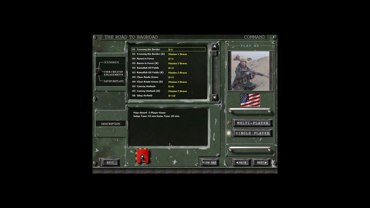 The Road to Baghdad (Windows) screenshot: choose scenario