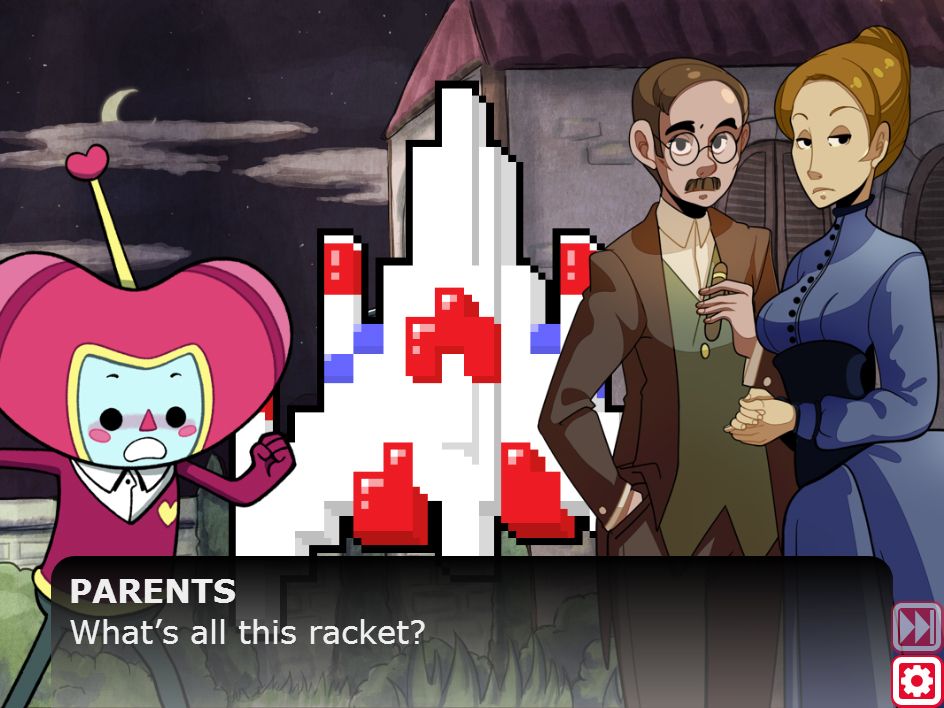 Namco High (Browser) screenshot: Galaga's parents are... human?