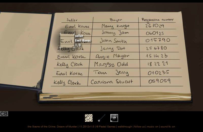 Scene of the Crime: Dream of Murder (Browser) screenshot: Determining the seller of the car.