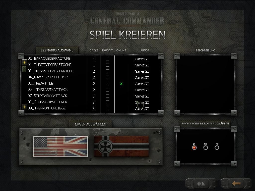 World War II General Commander: Operation: Watch on the Rhine (Windows) screenshot: Choose scenario