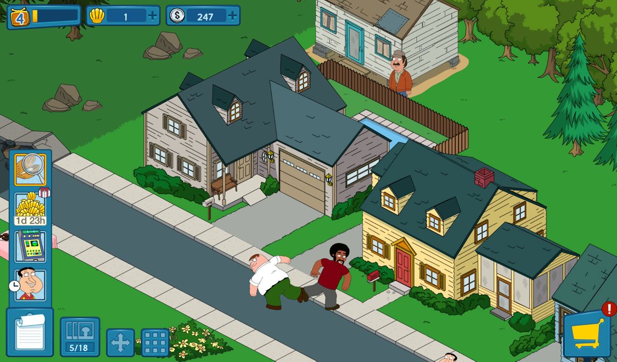 Family Guy: The Quest for Stuff (Android) screenshot: Peter and Jerome are doing the ethnic handshake for a few hours.