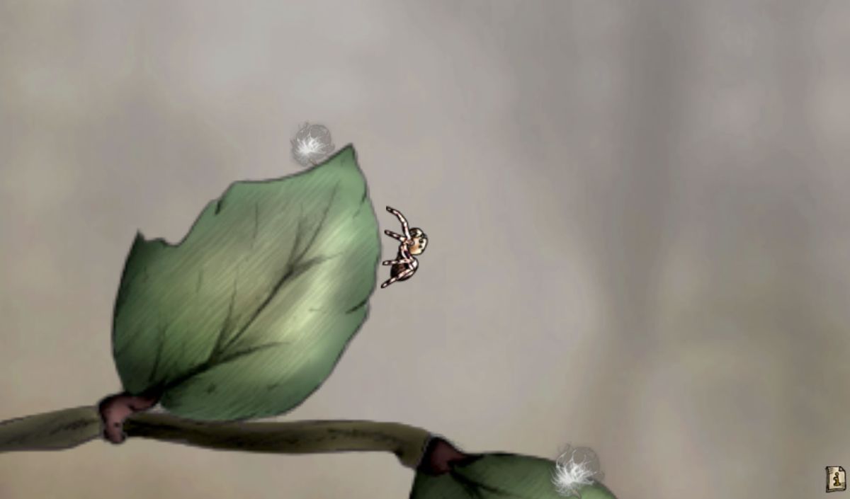Spider: The Secret of Bryce Manor (Android) screenshot: Zoomed view of the spider moving around a leaf.