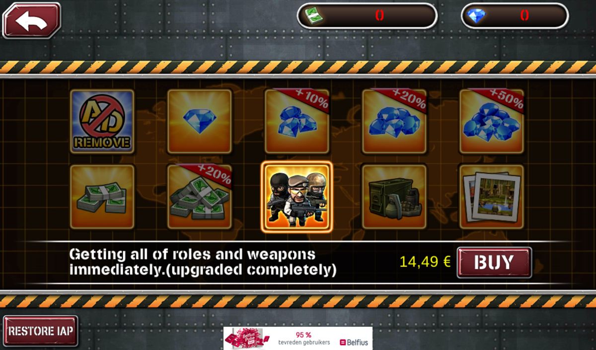 Gun Strike 2 (Android) screenshot: Overview of the in-app purchases