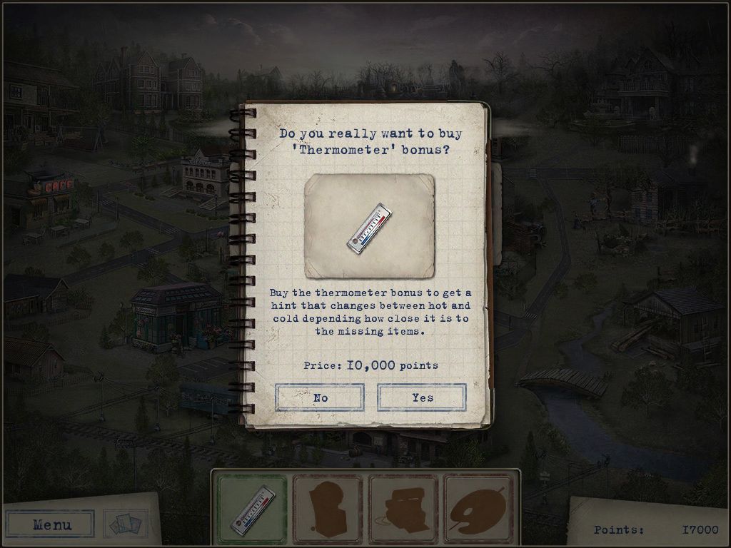 Letters from Nowhere 2 (iPad) screenshot: Points earned allows pickup of additional help items to locate/find objects like this thermometer