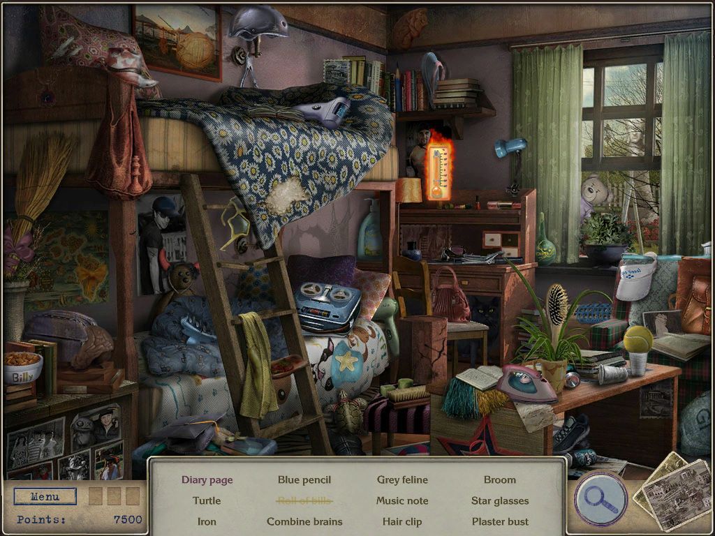 Letters from Nowhere 2 (iPad) screenshot: Using the Thermometer which burns red when near a hidden object in the scene