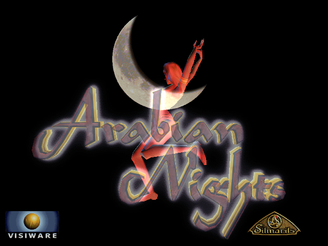 Arabian Nights (Windows) screenshot: The title screen is accompanied by an animation of the dancing Princess.