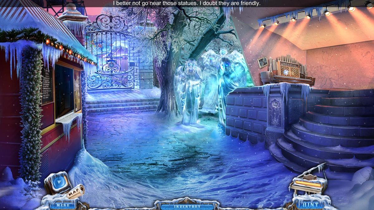 Dark Dimensions: Somber Song (Windows) screenshot: Ice Sculpture Park ice angels come to life and block my path
