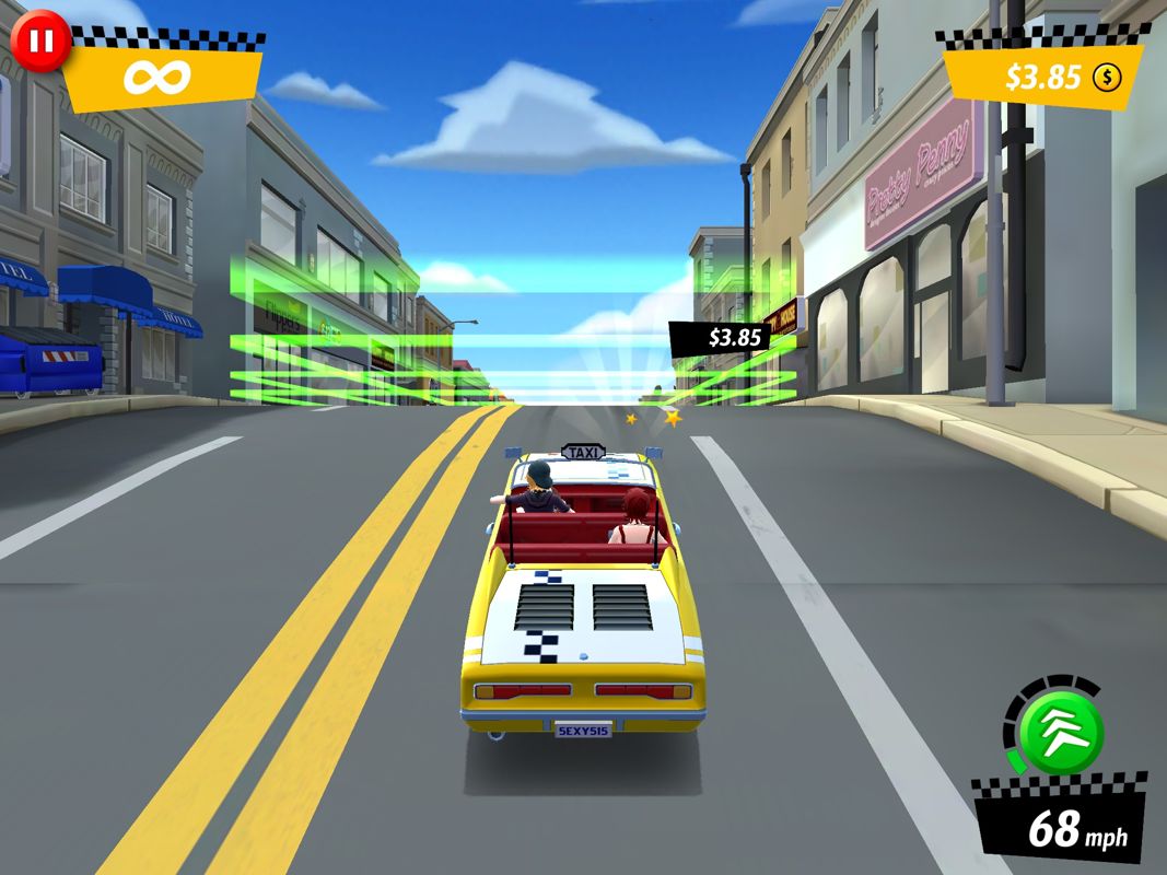 Crazy Taxi: City Rush (iPad) screenshot: Driving a passenger.