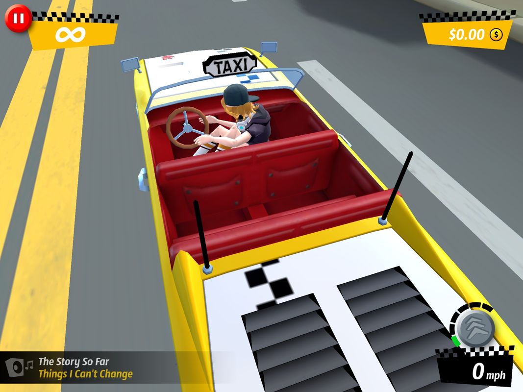 Crazy Taxi: City Rush (iPad) screenshot: A view from above the taxi