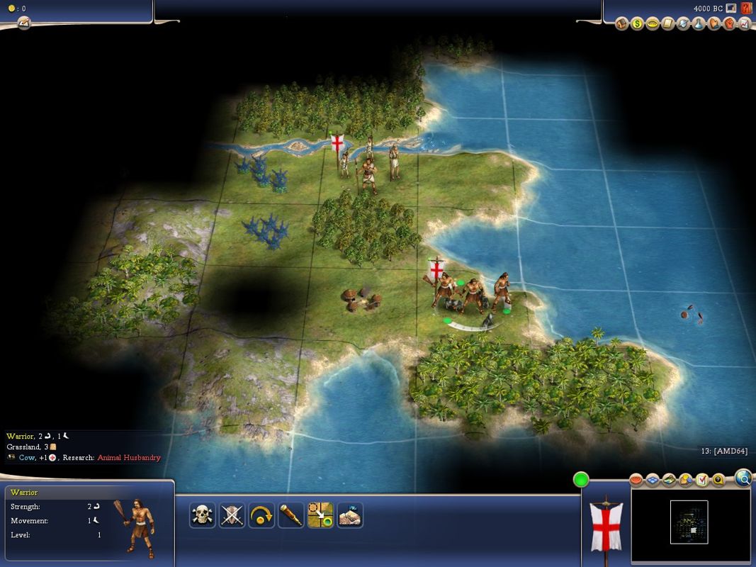 Sid Meier's Civilization IV (Windows) screenshot: When you start a new game, your setup will be pretty similar to this.