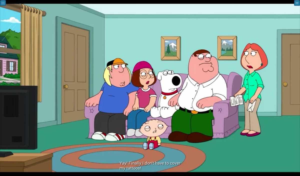 Family Guy: The Quest for Stuff (Android) screenshot: The game starts with a fully animated and voice excerpt.