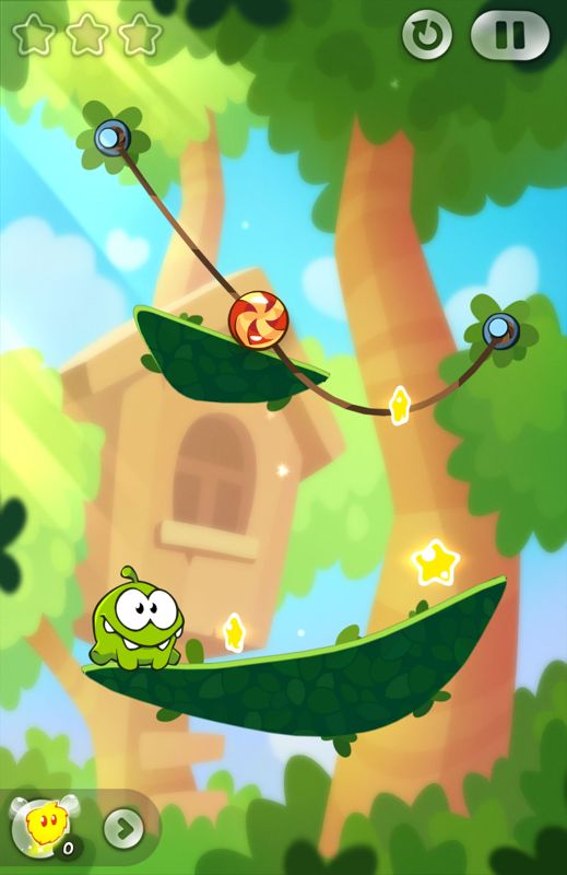 Cut the Rope 2 (Android) screenshot: An early level with two ropes