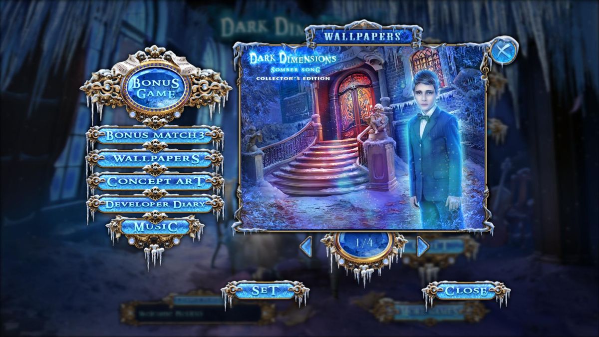 Dark Dimensions: Somber Song (Collector's Edition) (Windows) screenshot: Bonus menu - Wallpapers