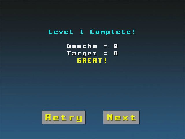 Dying to Live: Extended Version (Browser) screenshot: Level complete and you made the target number of deaths.