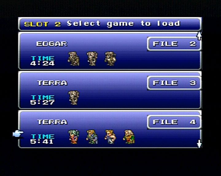 Final Fantasy III (PlayStation) screenshot: Save/Load screen display.