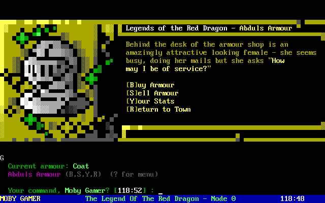 Legend of the Red Dragon (DOS) screenshot: Abdul's Armour shop