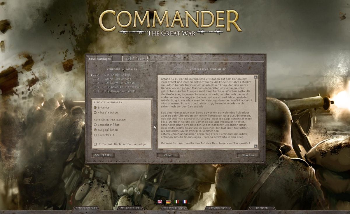 Commander: The Great War (Windows) screenshot: Choose a campaign.