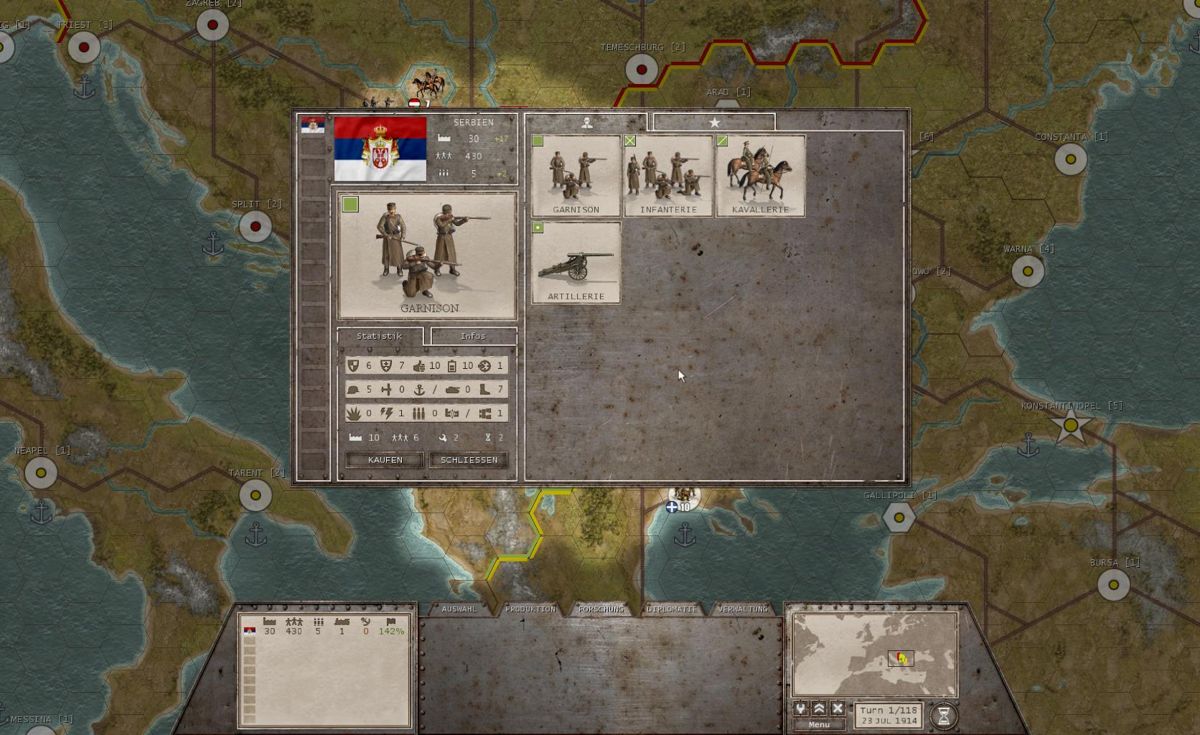 Commander: The Great War (Windows) screenshot: Purchase units.
