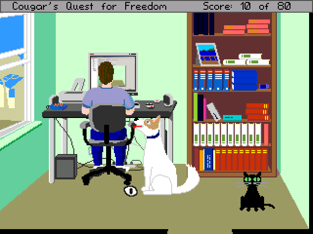 Cougar's Quest for Freedom (Windows) screenshot: Your male human and the dog.