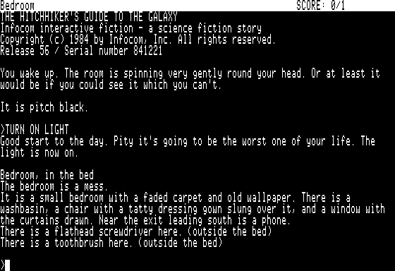 Screenshot of The Hitchhiker's Guide to the Galaxy (Amiga, 1984) - MobyGames