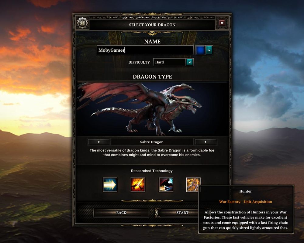 Divinity: Dragon Commander (Windows) screenshot: Dragon selection - Choose from three available dragon types.