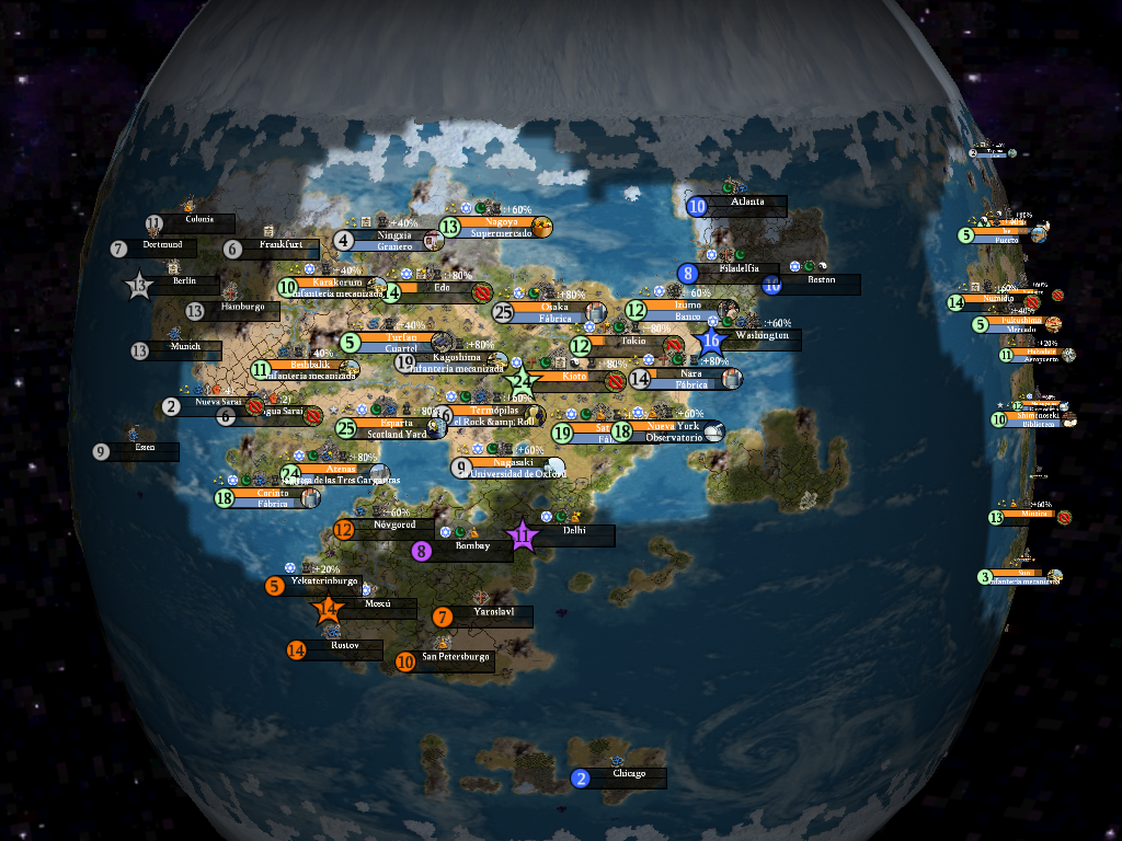 Sid Meier's Civilization IV (Windows) screenshot: A planet-view playing with Japanese civilization