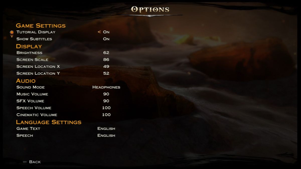 God of War: Ascension (PlayStation 3) screenshot: Options screen.