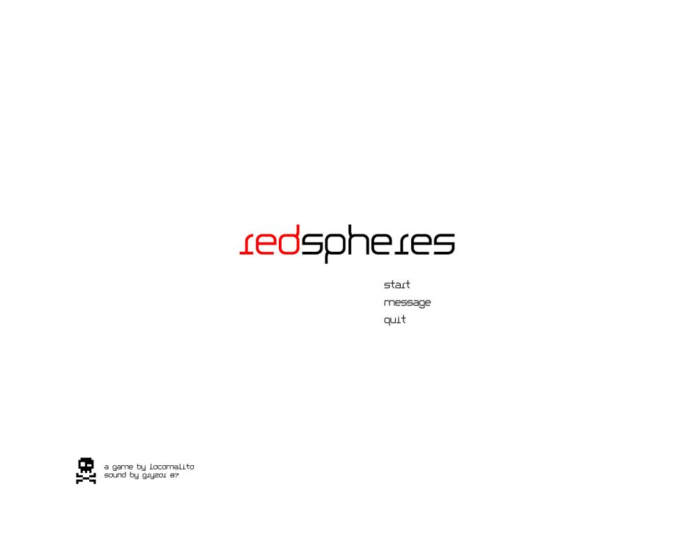 Red Spheres (Windows) screenshot: Title screen and main menu