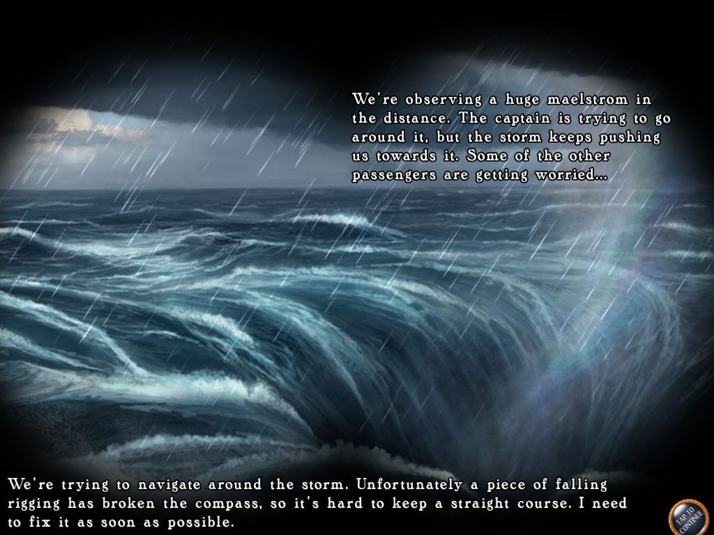 Azkend 2: The World Beneath (iPad) screenshot: Story continues telling about a maelstrom