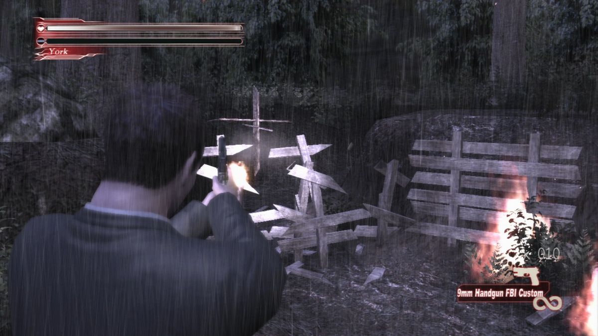 Deadly Premonition: The Director's Cut (PlayStation 3) screenshot: Fences can be destroyed which in many cases will reveal the passage they block.