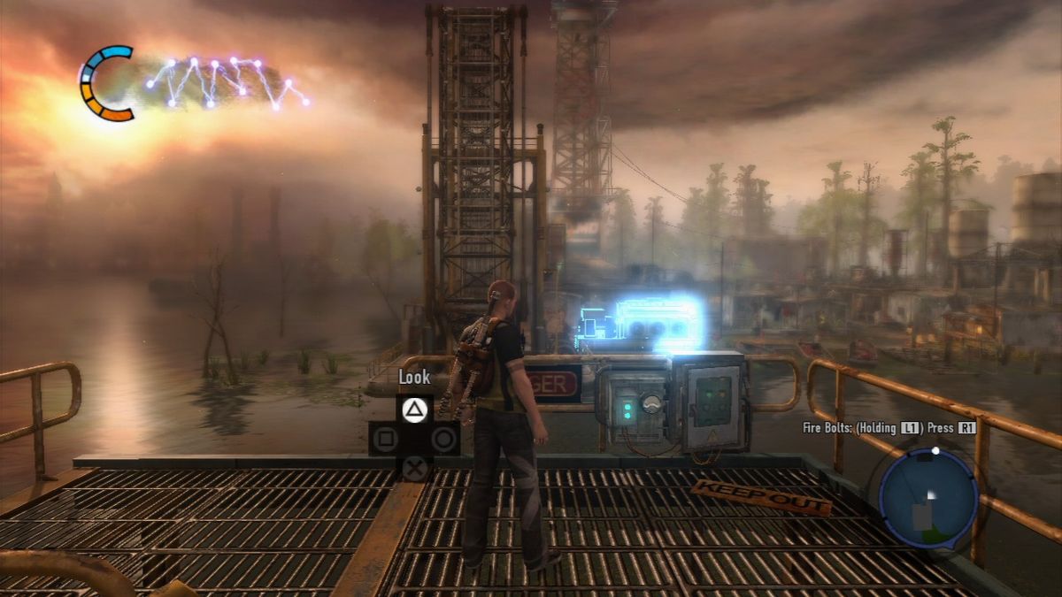 inFAMOUS 2 (PlayStation 3) screenshot: Ability to focus the view on the object of interest occasionally becomes available.