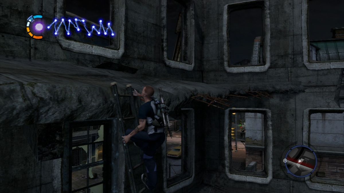 inFAMOUS 2 (PlayStation 3) screenshot: You can climb the ladders, but where's the fun in that seeing how you can climb anything and fall from any height.