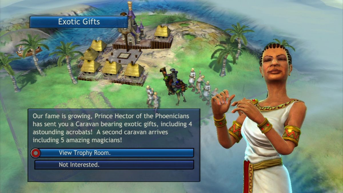 Sid Meier's Civilization: Revolution (PlayStation 3) screenshot: The caravan brought gifts to your town.