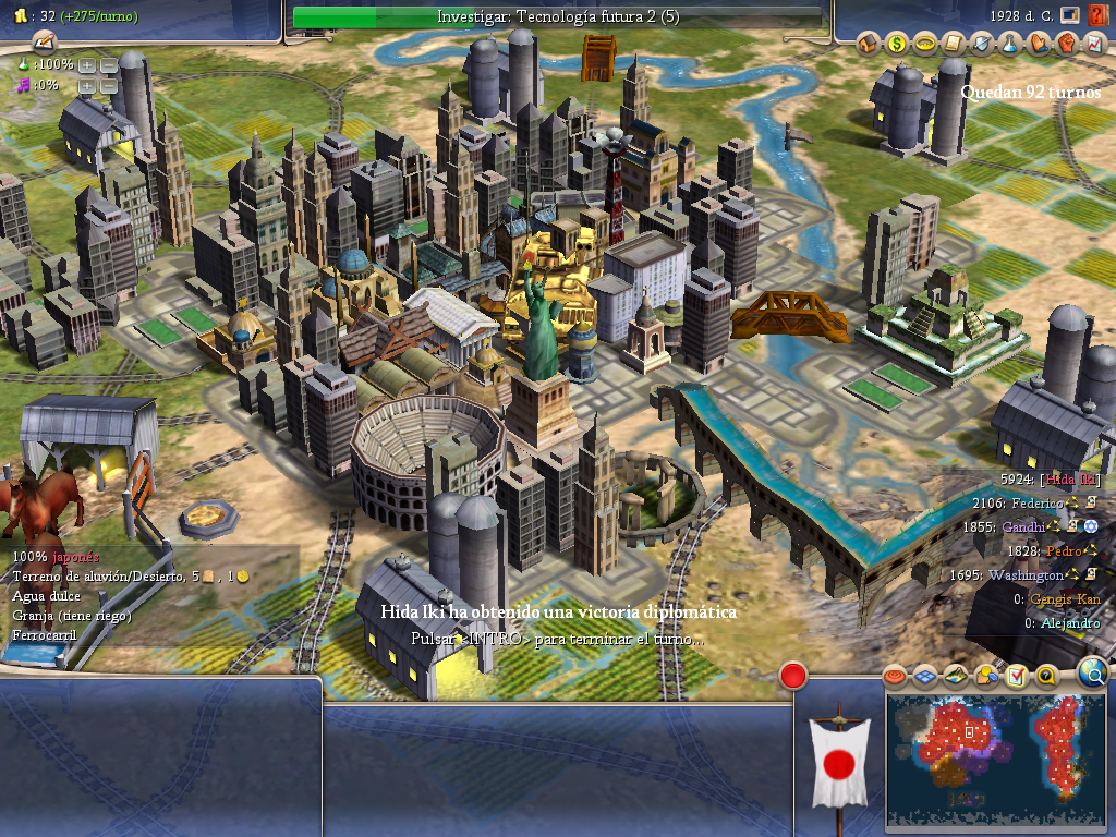 Sid Meier's Civilization IV (Windows) screenshot: A close view of the Japanese capital. Notice the fortified tank and the wonders in the city.