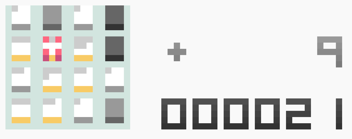 Threes: The Demake (Browser) screenshot: When done, a marker runs through the different tiles to determine the value and count the points.