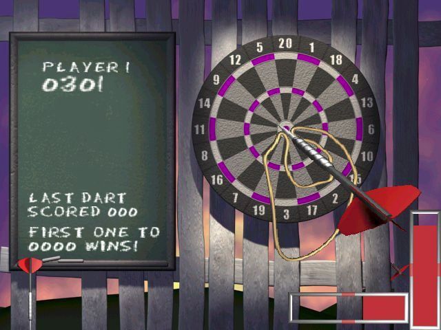 Games Room (Windows) screenshot: One of the Darts locations. The game is played by pressing the space bar to set the power and again to set the elevation