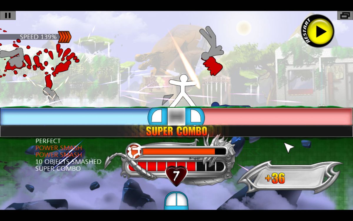 One Finger Death Punch (Windows) screenshot: Build up a large combo and you'll receive some special powers.