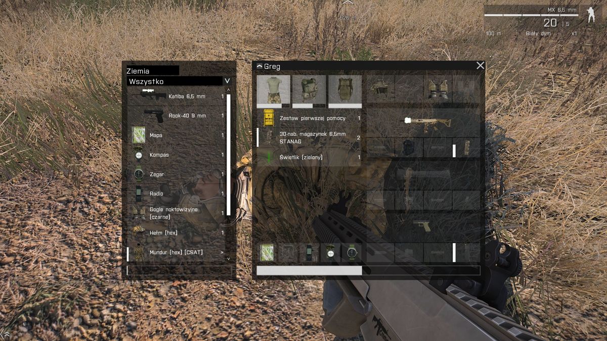 Arma III (Windows) screenshot: You can search corpses for ammo, weapons and different gear, although you should not use enemy uniform, especially in multiplayer