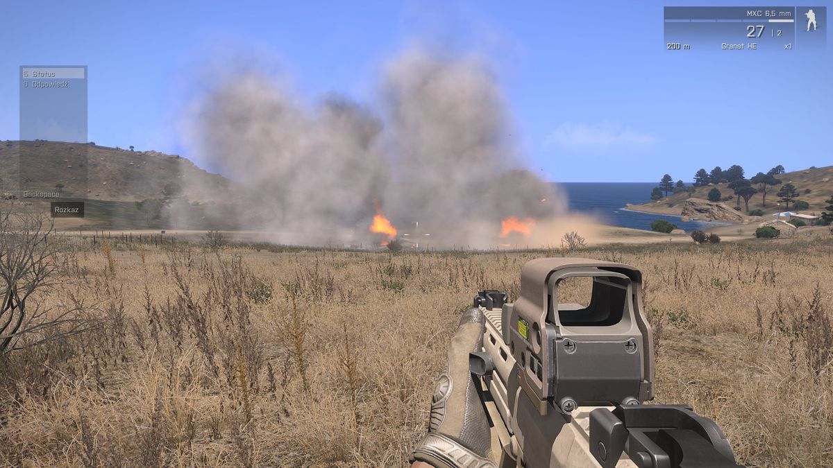 Arma III (Windows) screenshot: I've just set off charges planted under enemy artillery