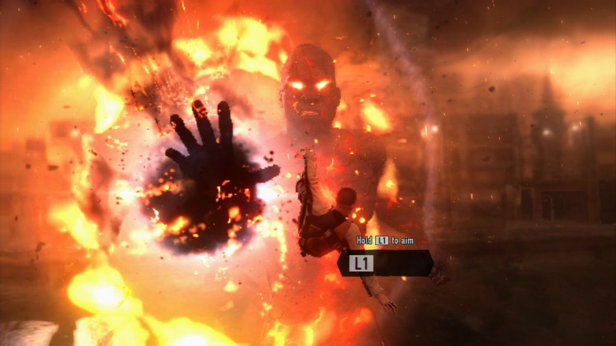 inFAMOUS 2 (PlayStation 3) screenshot: Cole is trying to protect the Empire City against the Beast.