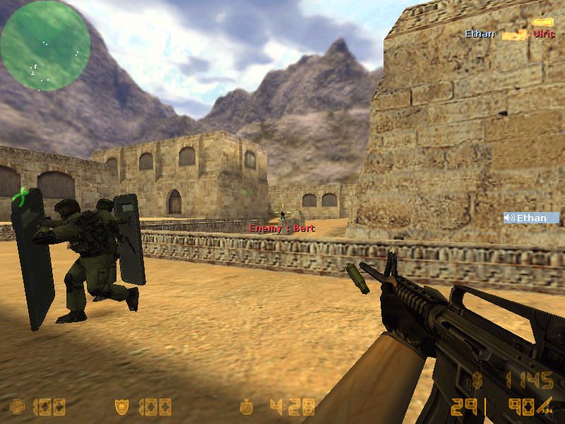 Counter-Strike: Condition Zero (Windows) screenshot: Long distance, but enemy is visible. Shoot.