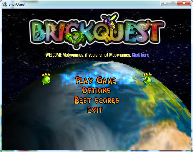Brickquest (Windows) screenshot: Title and menu (Windowed)