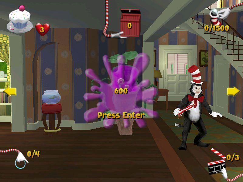Dr. Seuss' The Cat in the Hat (Windows) screenshot: There are four or five places to enter on the ground floor but all apart from one are locked off in the beginning until the player collects enough magic