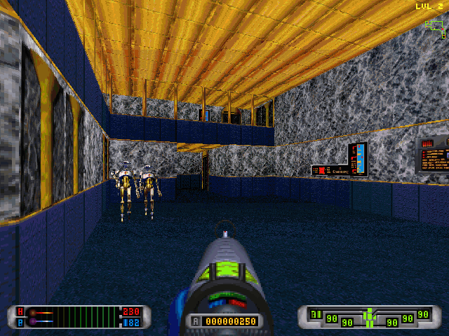CyberMage: Darklight Awakening (DOS) screenshot: I like what you did with this place, but my plasma cannon is just moody today