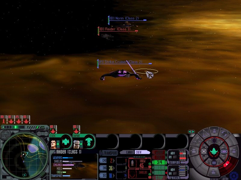 Star Trek: Deep Space Nine - Dominion Wars (Windows) screenshot: Jem'hadar Strike Cruiser and Cardassian Norin making short work of a Maquis Raider in the Badlands