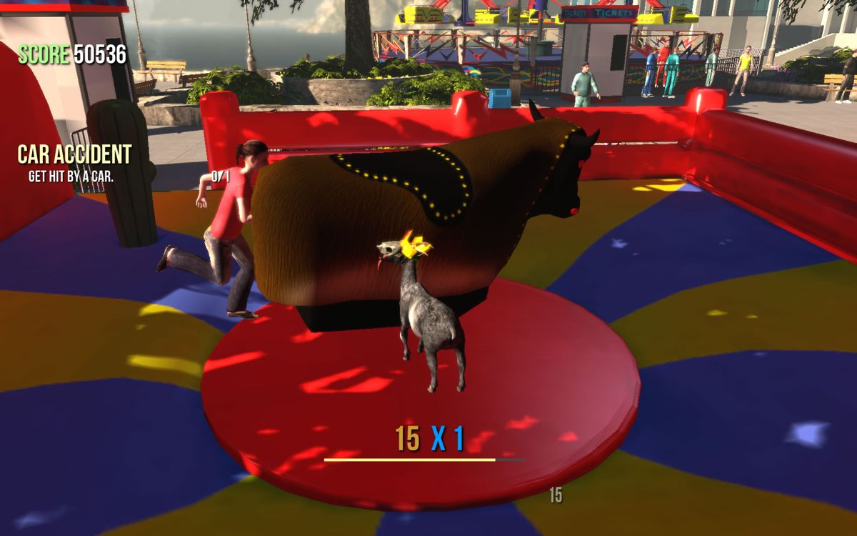 Goat Simulator (Windows) screenshot: You can ride this bull.