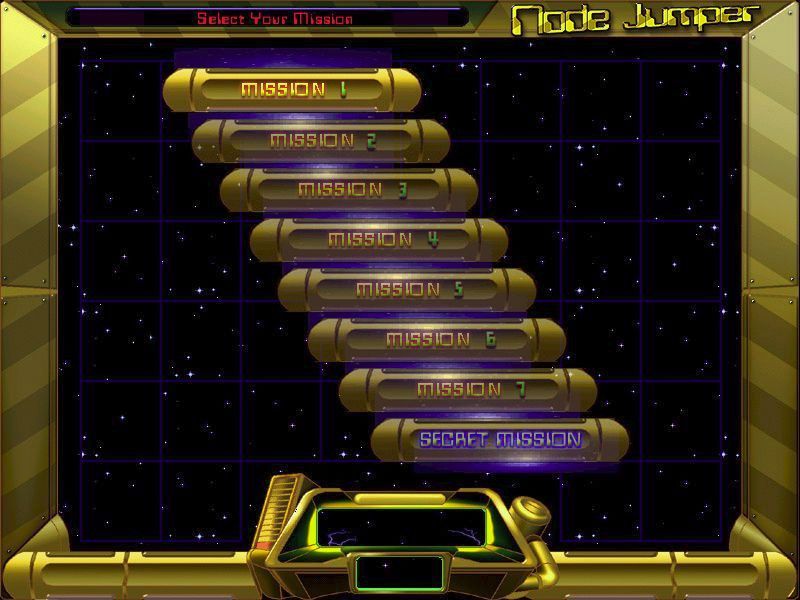 Node Jumper (Windows) screenshot: Starting a new game. Here the player must start at Mission 1 because it is the shareware version and not all missions are available