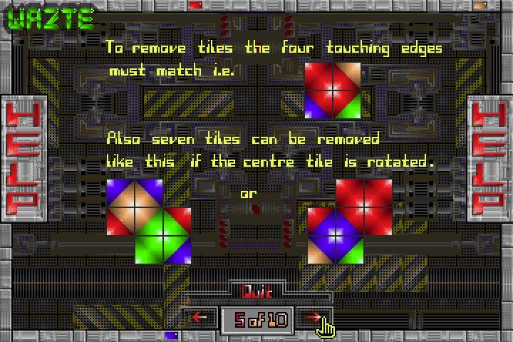 Wazte (DOS) screenshot: One of the game's help screens, this one explains the tile matching process
