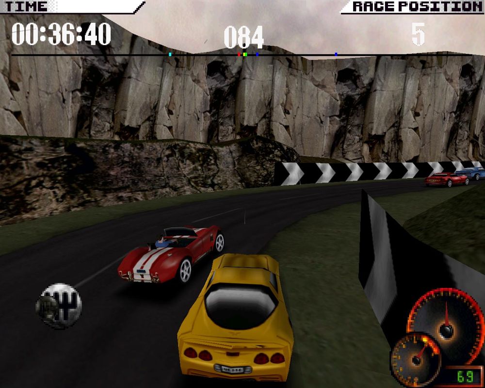 Test Drive 4 (Windows) screenshot: The English track is the only track that I can genuinely qualify as challenging... (3dfx Glide mode)