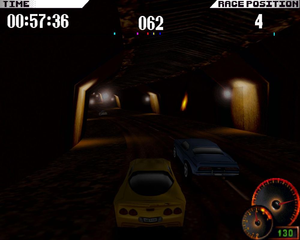 Test Drive 4 (Windows) screenshot: ...particularly this twisty and dark tunnel. (3dfx Glide mode)